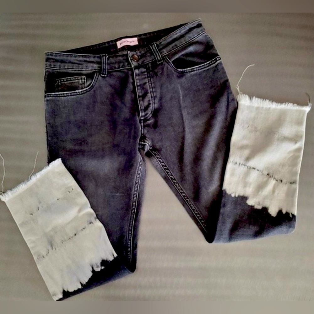 Palm Angels Dip Bleach Cut-off Skinny Cropped Denim Pants Jeans Size 30